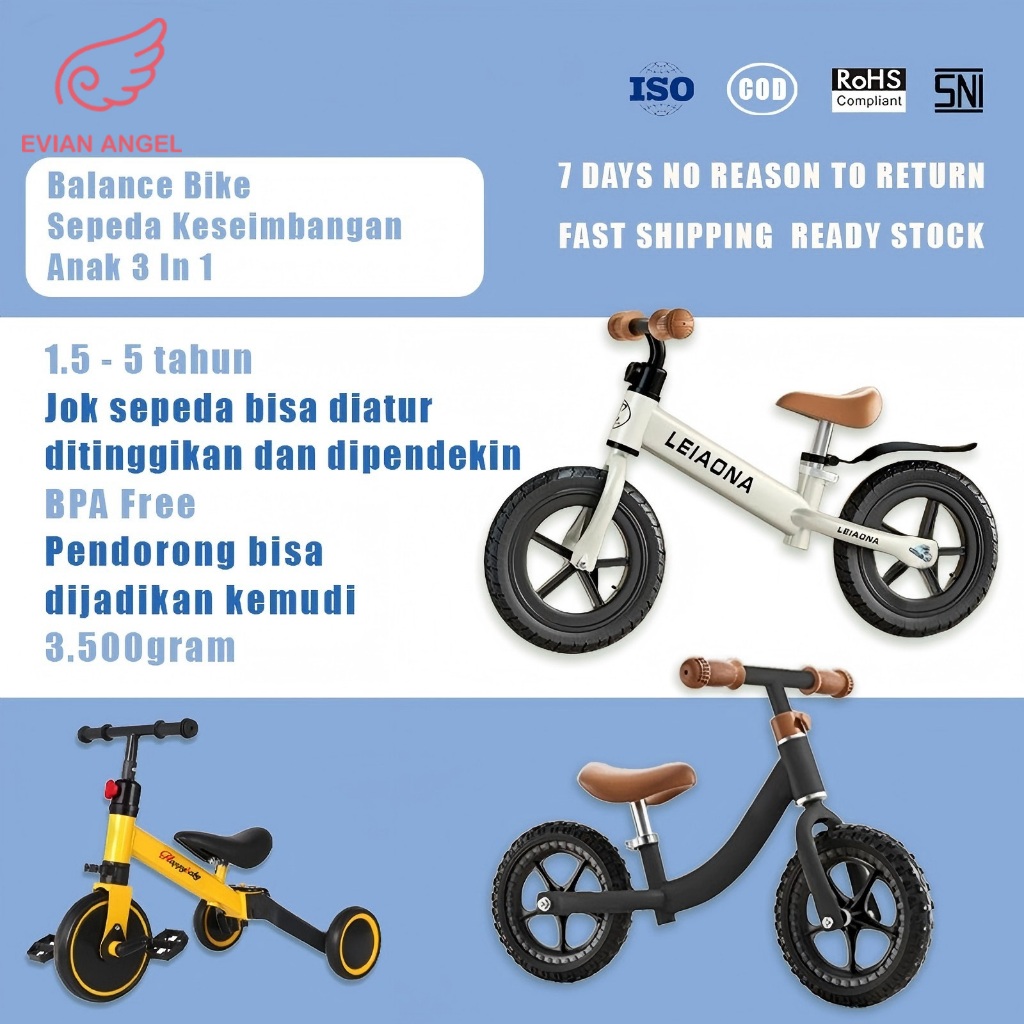 EVIANANGEL Sepeda Tanpa Pedal Untuk Anak-Anak Sepeda Balance Bike Tanpa Pedal Anak Sepeda 1-5 Years 