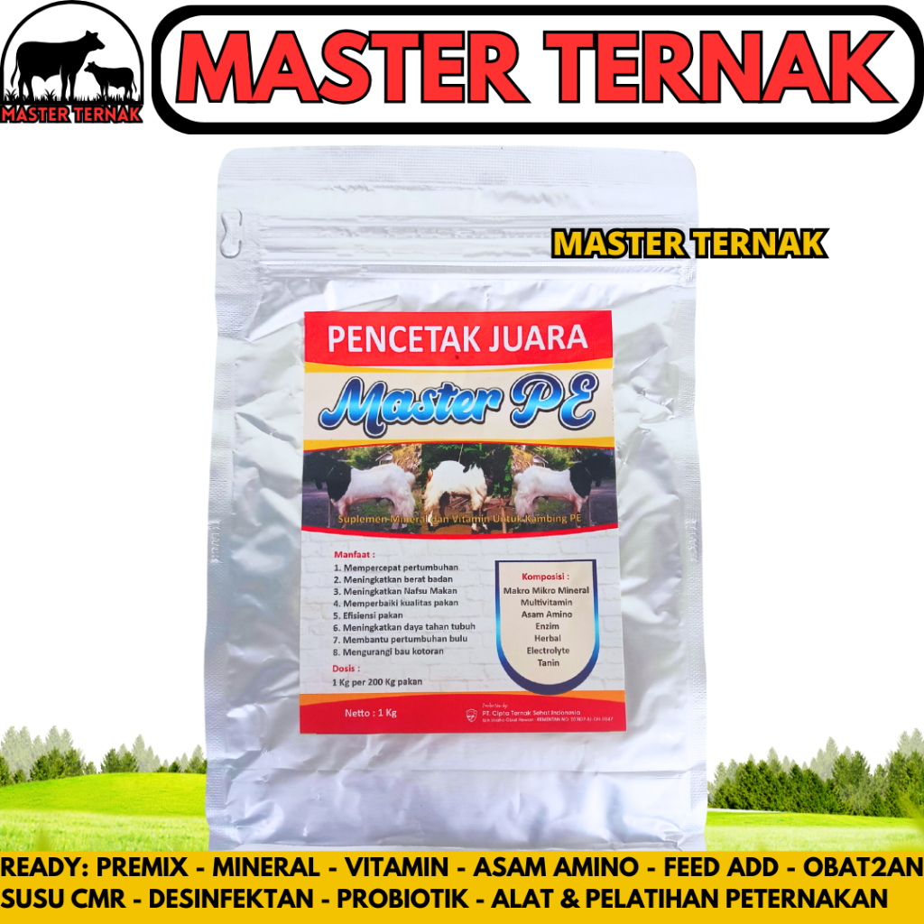 PREMIX KAMBING MASTER PE 1KG - Premix Kambing Pemacu Pertumbuhan Penggemukan & Pelebat Bulu Kambing