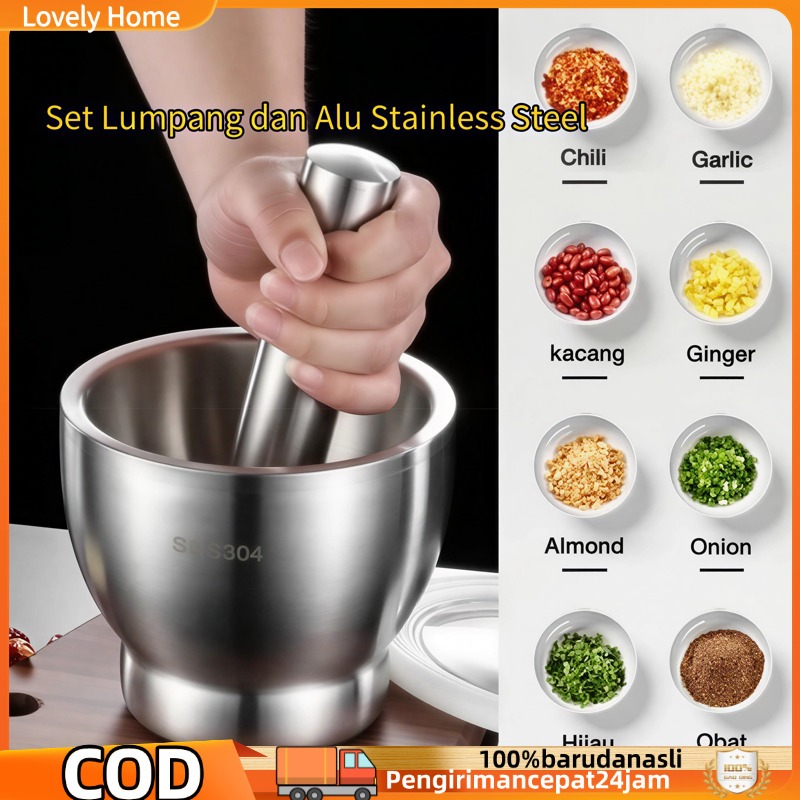 Set Lumpang dan Alu Stainless Steel dengan Tutup Tahan Karat Bahan Baja Tahan Karat Kelas 304 untuk 