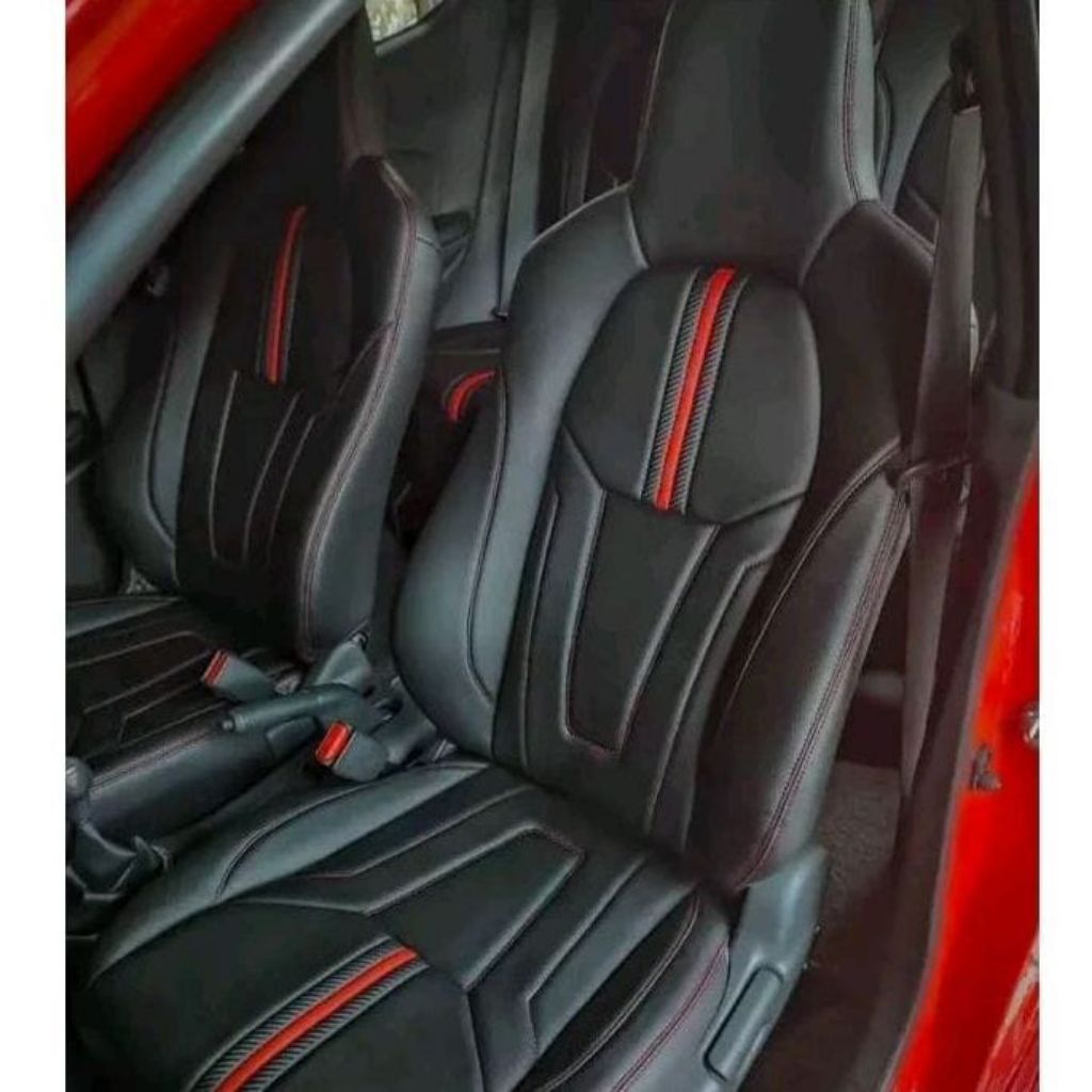 sarung jok mobil Brio Satya & Brio RS ful set 2 baris bahan(kulit astra)