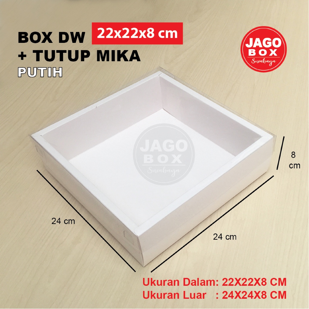 Box DW Cake Roti Souvenir Putih + Tutup Mika 22X22X8 cm (uk.dalam)