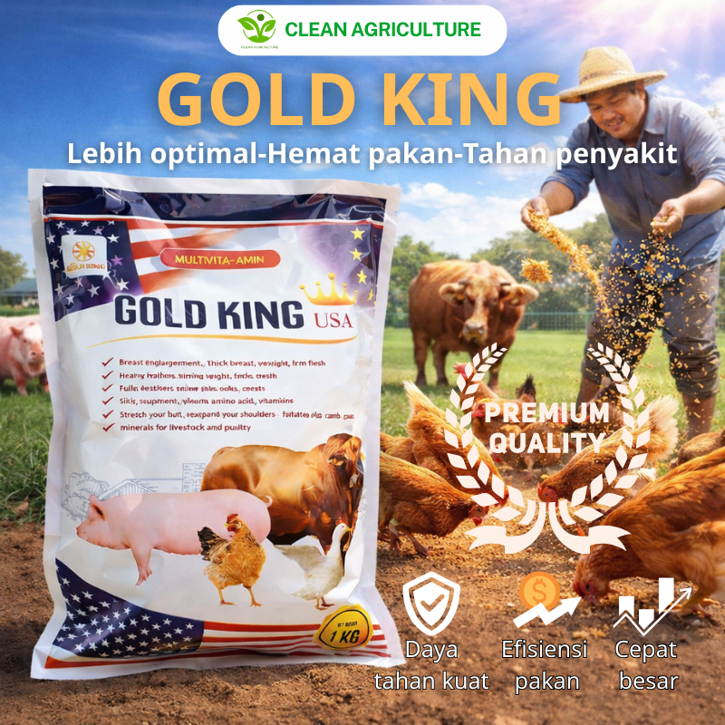 Gold King USA - Penggemuk Ternak Organik Penambah Berat Badan Super cepat untuk ternak babi.kambing.