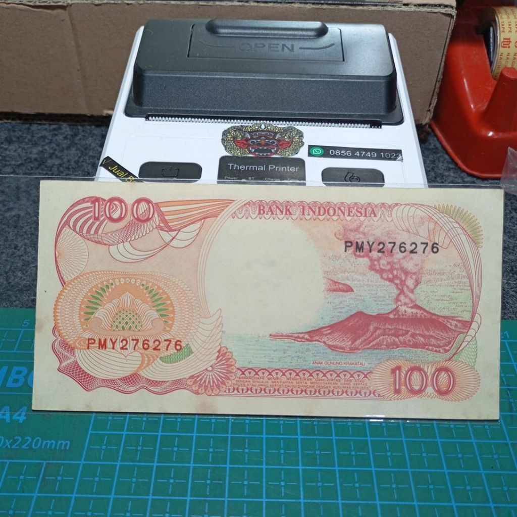 No seri CANTIK / Nomor ber ulang PMY 276276 Uang kuno Indonesia Asli 100 phinisi 1992,original