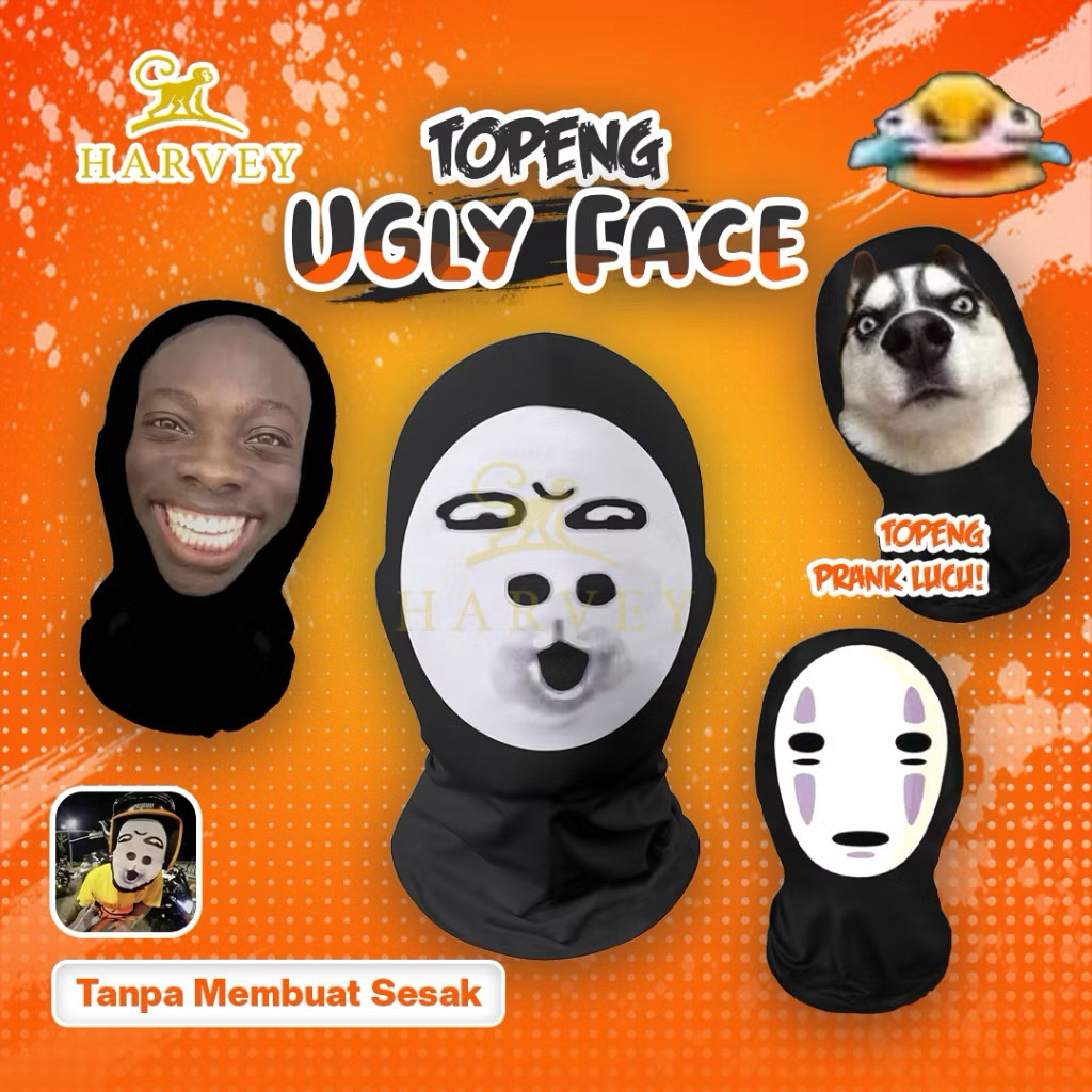 Topeng Ugly Face Lucu | Masker Ekspresi Wajah Abstrak Unik Kreatif | Buff Masker Motif Meme Lucu