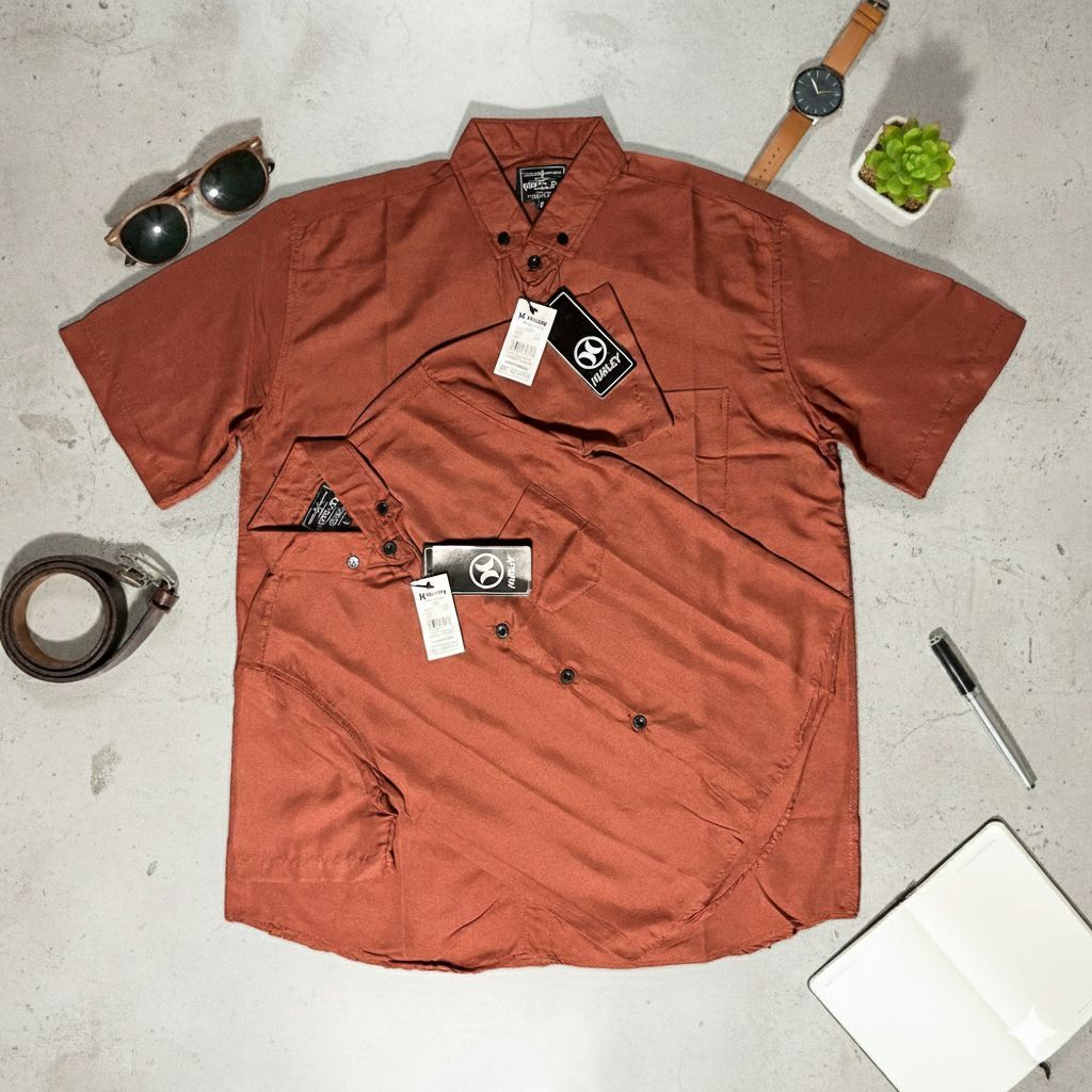 Kemeja Teraccota / Merah Bata Couple Keluarga Ayah Dan Anak Baju Kemeja Atasan Polos Warna Teraccota