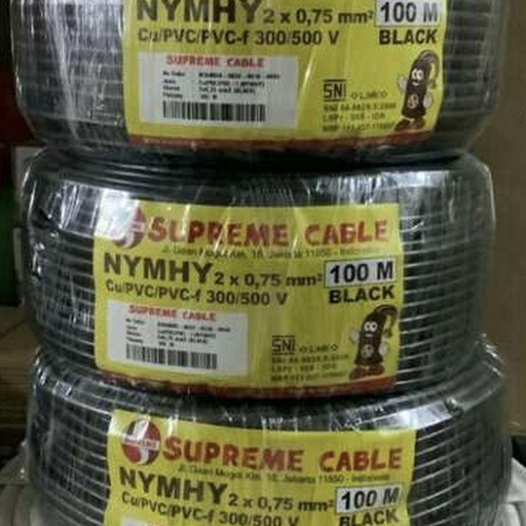 kabel NYMHY 2x0.75mm Supreme Kabel serabut warna hitam nymhy 2x0.75 @100mtr supreme