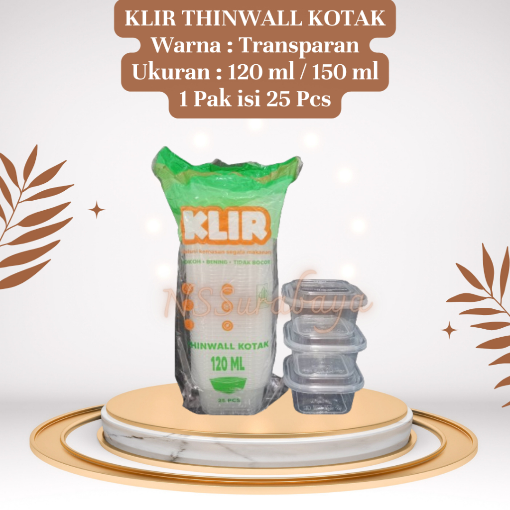 KLIR Thinwall Kotak 120ml / 150ml / Kotak Makan Plastik Kecil / Cup Puding