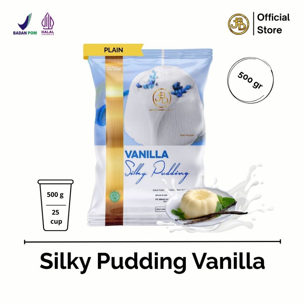 Bubuk SILKY PUDDING VANILLA Plain TANPA GULA ukuran 500g - Jakarta Bubble Drink | BPOM&HALAL