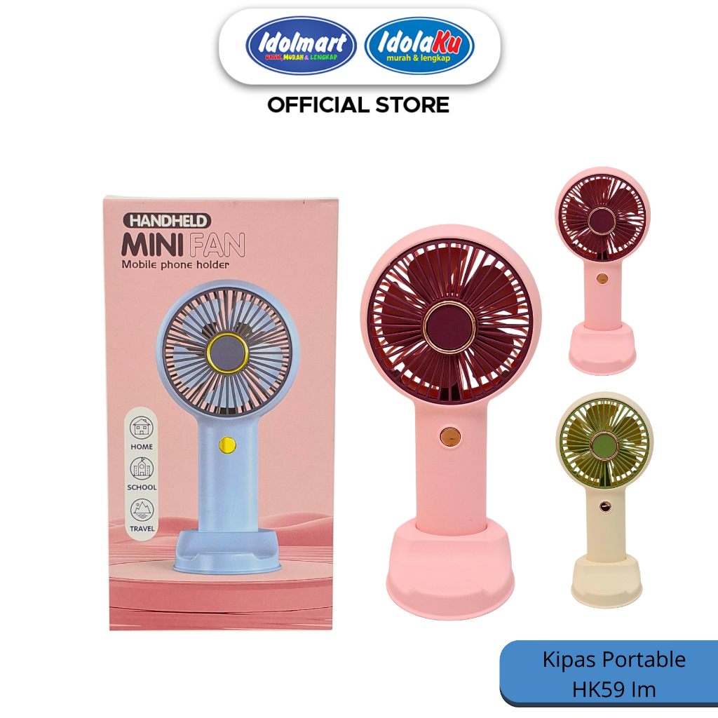 IDOLMART Kipas Angin Portable Mini HK59 | Kipas Tangan dan Meja | USB Rechargeable