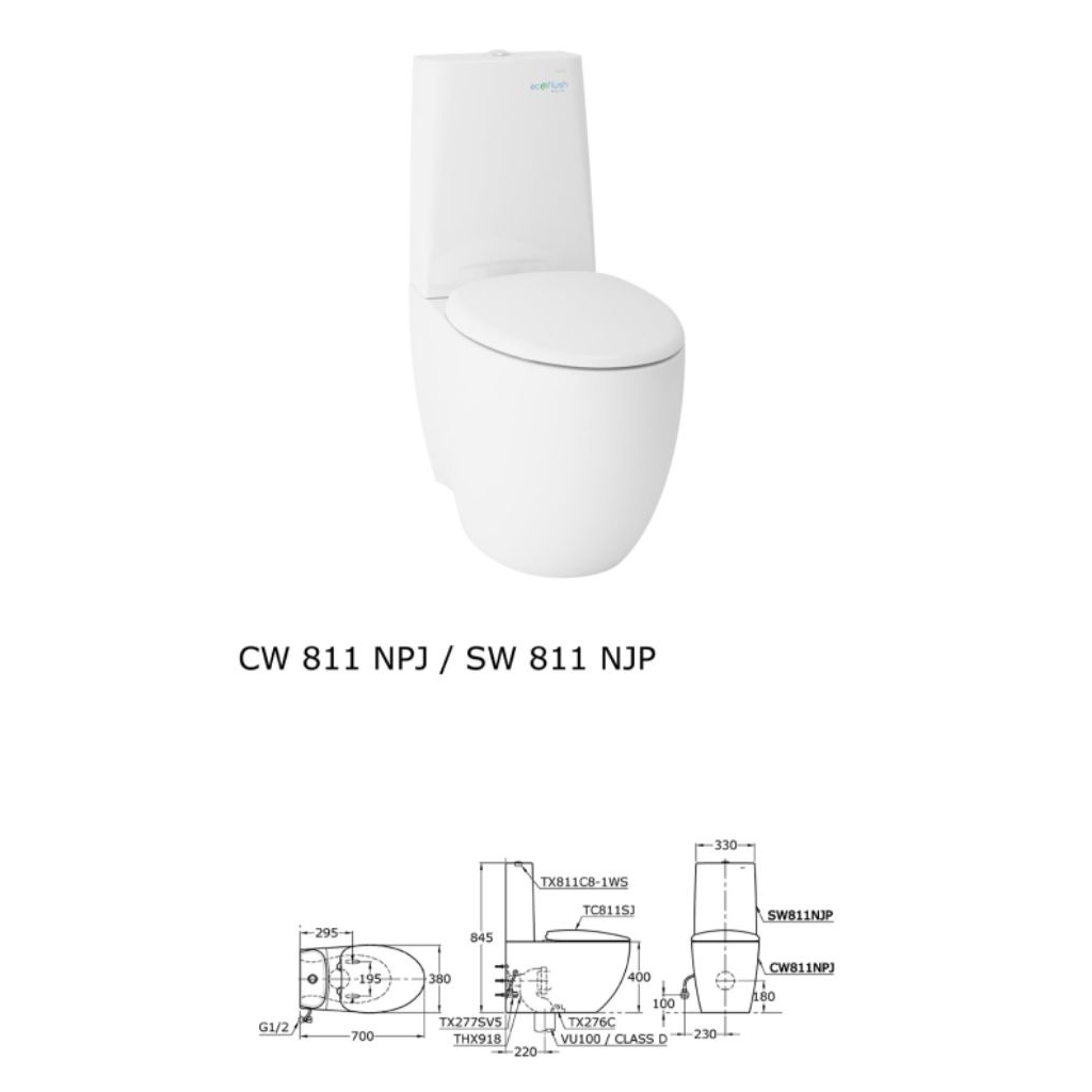 Kloset Closet TOTO CW 811 NPJ/SW 811 NJP toilet dinding terpasang rapat