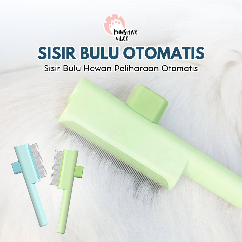 Pawsitive Vibes Sisir Bulu Kucing Otomatis - Sisir Kucing Bulu Rontok - Sisir Kutu Kucing Otomatis d