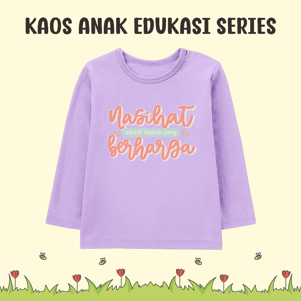Line Style - Kaos Atasan Lengan Panjang Edukasi Series Anak Laki-laki Perempuan Warna Ungu Muda