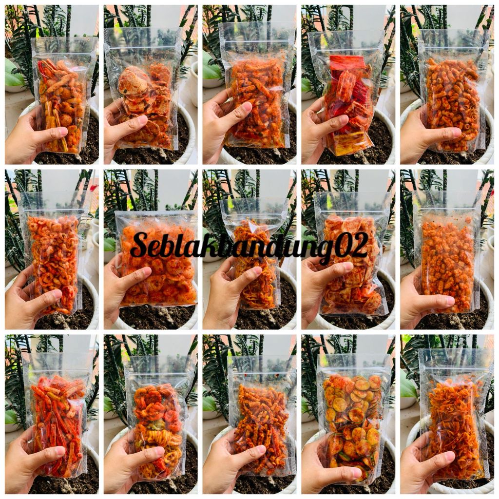 ANEKA KERUPUK SEBLAK PEDAS DAUN JERUK SEBLAK MIX CAMPUR/B.STIK/B.KOIN/K.JENGKOL ASBES/K.RAFAEL/M.KRI