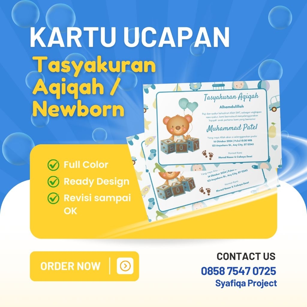 Kartu Ucapan Tasyakuran Aqiqah / Newborn | Kartu ucapan box nasi