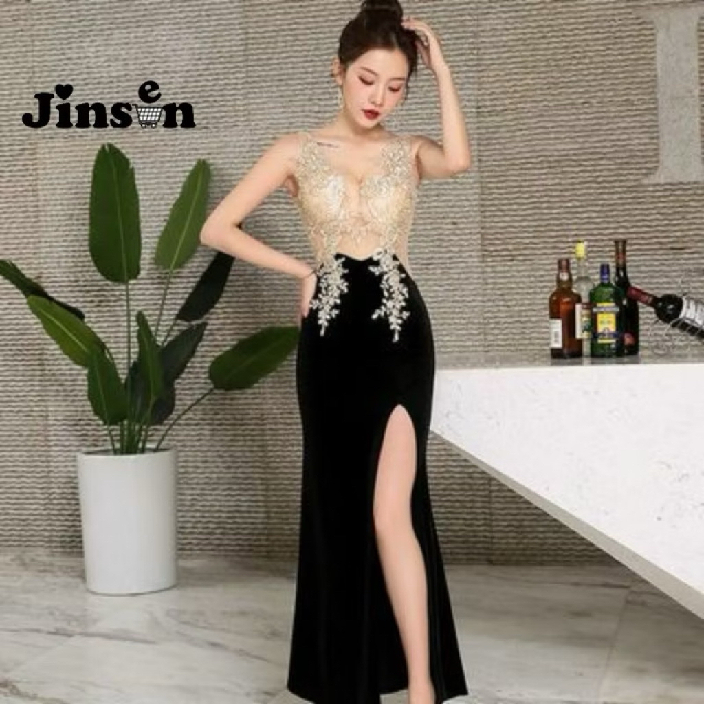 dress elegan cream hitam party