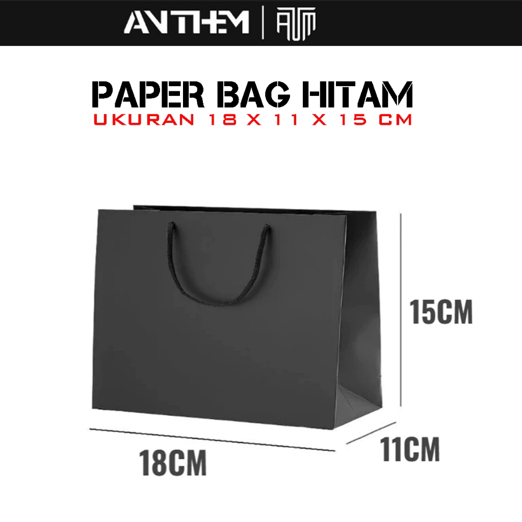 PAPER BAG HITAM POLOS 18X11X15 / TAS HAMPERS KADO / PAPER BAG TALI BAHAN KERTAS TEBAL / TAS KANTONG 