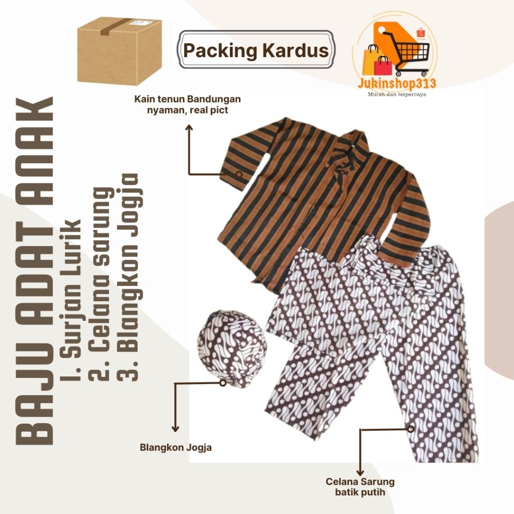 Setelan Surjan Lurik Anak/Setelan Baju Adat Anak Laki-Laki (Baju+Celana Eblek+Blangkon Jogja)
