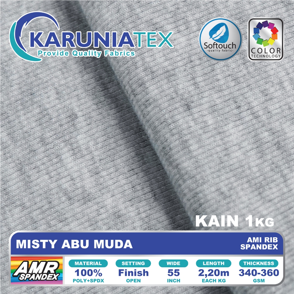 Kain Ami Rib Spandex | Misty Abu Muda | Rib Knit Kiloan | Karunia Textile