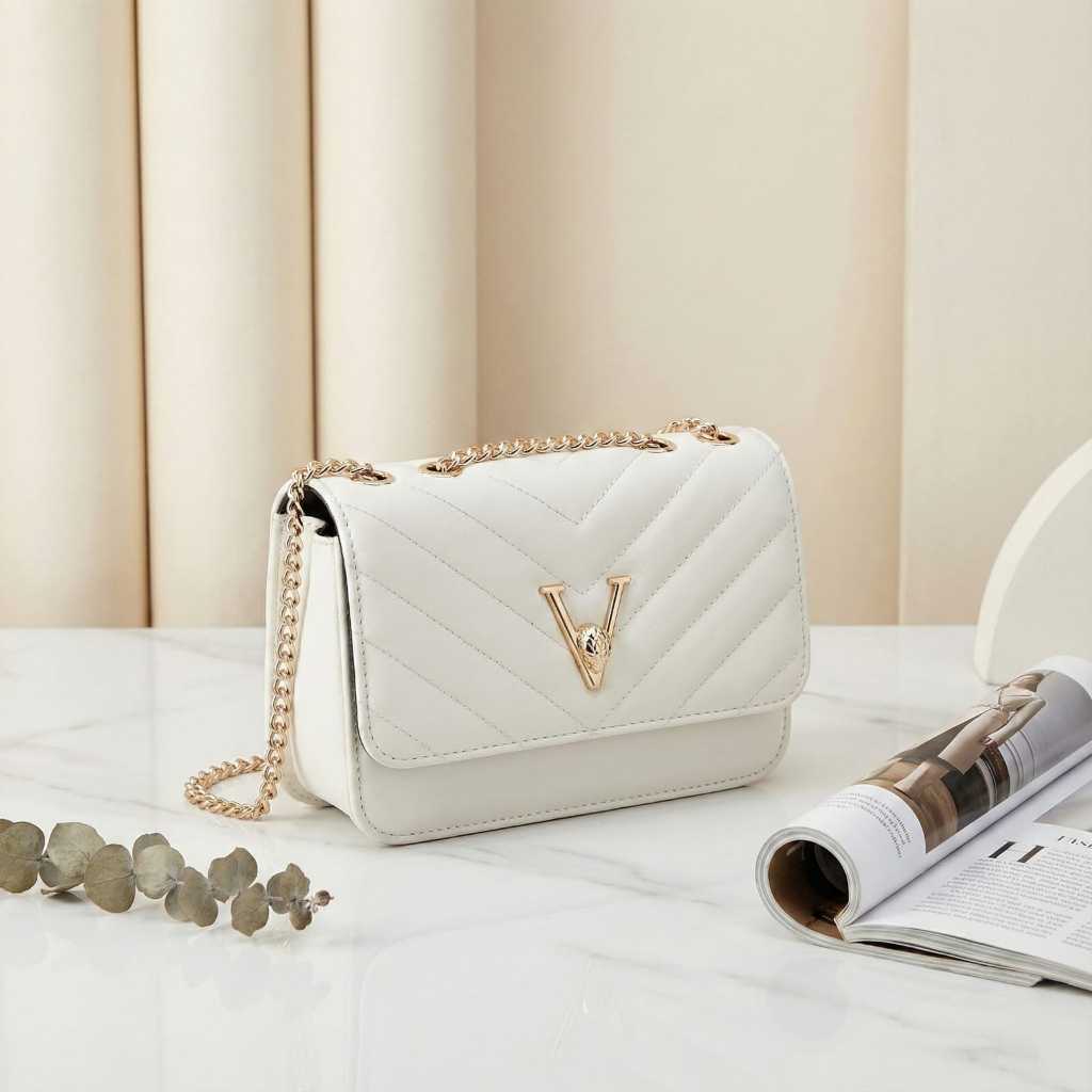 TAS BAHU SELEMPANG WANITA (Y-035) BAHAN TEBAL TALI RANTAI GOLD