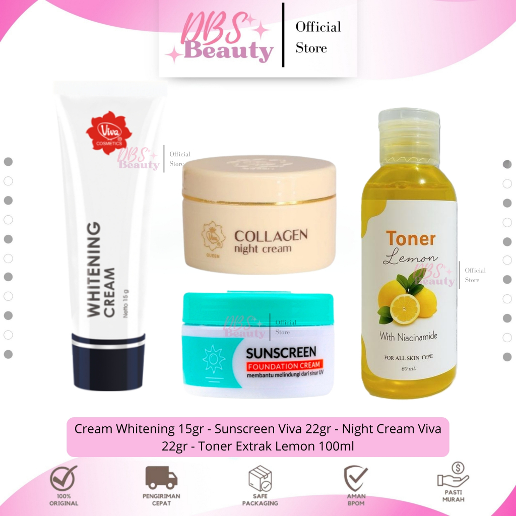 ( Isi 4 ) Paket Viva Whitening Cream Flek Hitam Perawatan Wajah Toner Glowing Mencerahkan Original