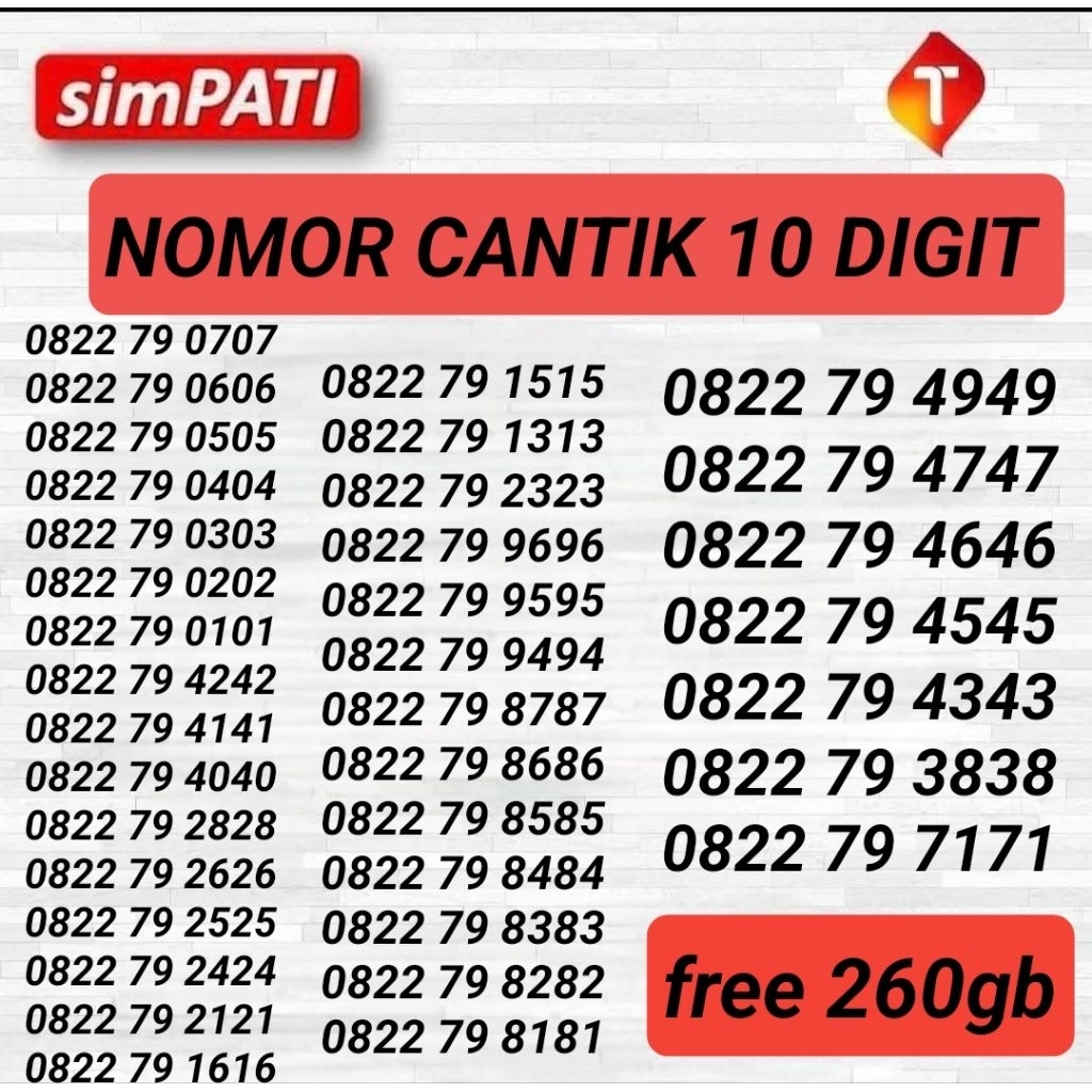 NOMOR CANTIK SIMPATI 10 DIGIT - NOMOR CANTIK TELKOMSEL 10 DIGIT PRABAYAR 5G FREE 260GB
