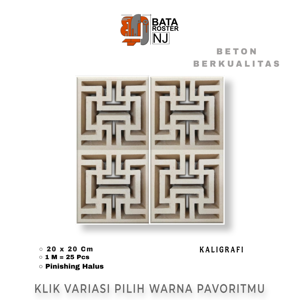 BATA ROSTER NJ - Roster Beton Minimalis - Model Labirin, Ukuran 20 x 20 | Loster Putih | Ventilasi U
