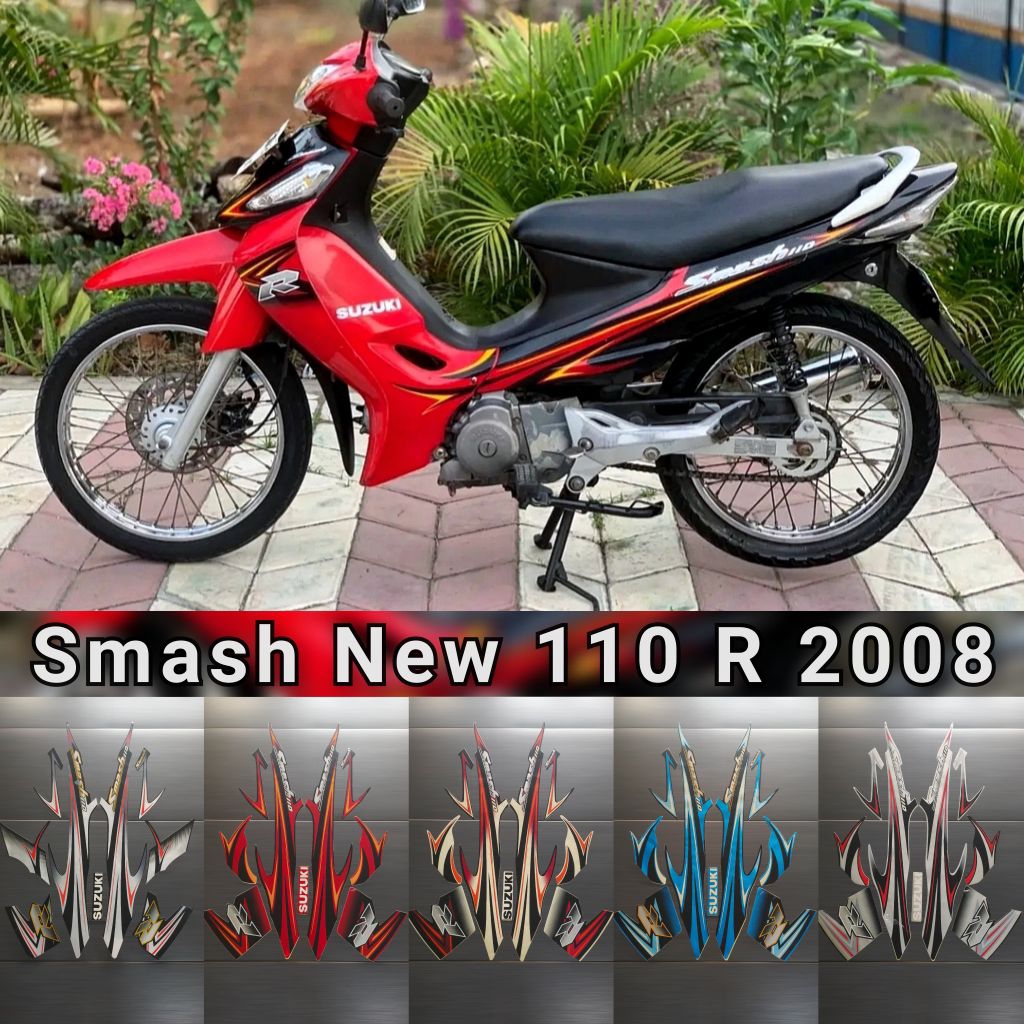 STRIPING STICKER LIST STANDART MOTOR SUZUKI SMASH R 110 NEW 2008 MERAH HITAM BIRU PUTIH
