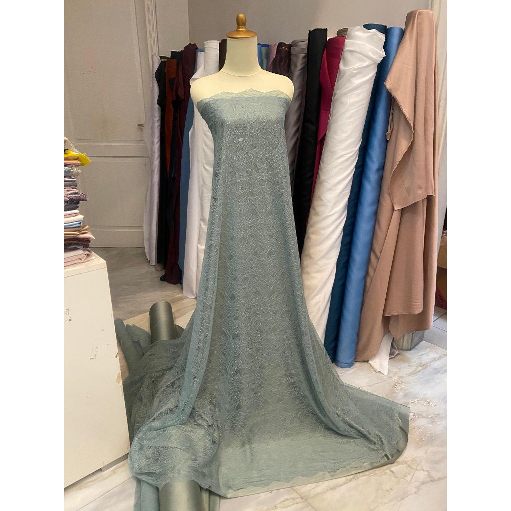 1/2 Meter Bahan Kain Brukat Lace Chantily Semi France Meteran (harga 0,5meter) Warna Hijau Green Tea