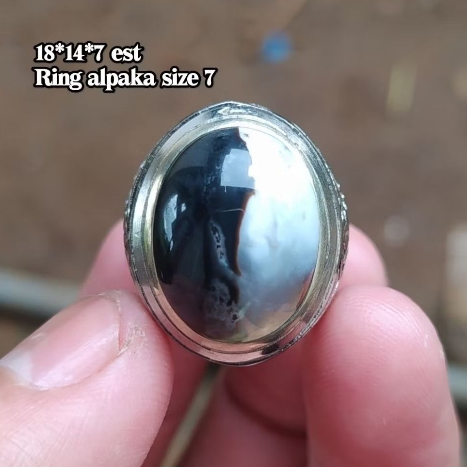 (BISA COD) Cincin Batu Akik Pancawarna Garut Cimalang Hitam Putih