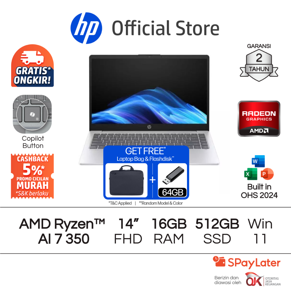 Laptop HP 14 - OmniBook 3 [NEW] - AMD Ryzen 7 Radeon 16GB RAM 512GB SSD Gold / Silver Windows 11 Hom