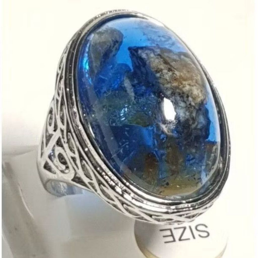 MUMER Batu Akik Kecubung Karang Biru kristal