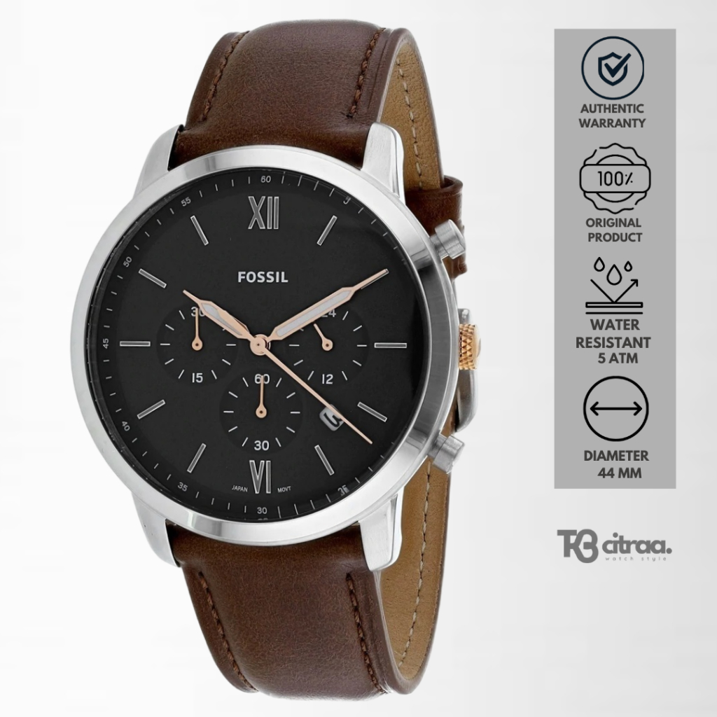 Jam Tangan Pria Fossil Neutra Chronograph Kulit Brown Dial Black Casual Original FS5408