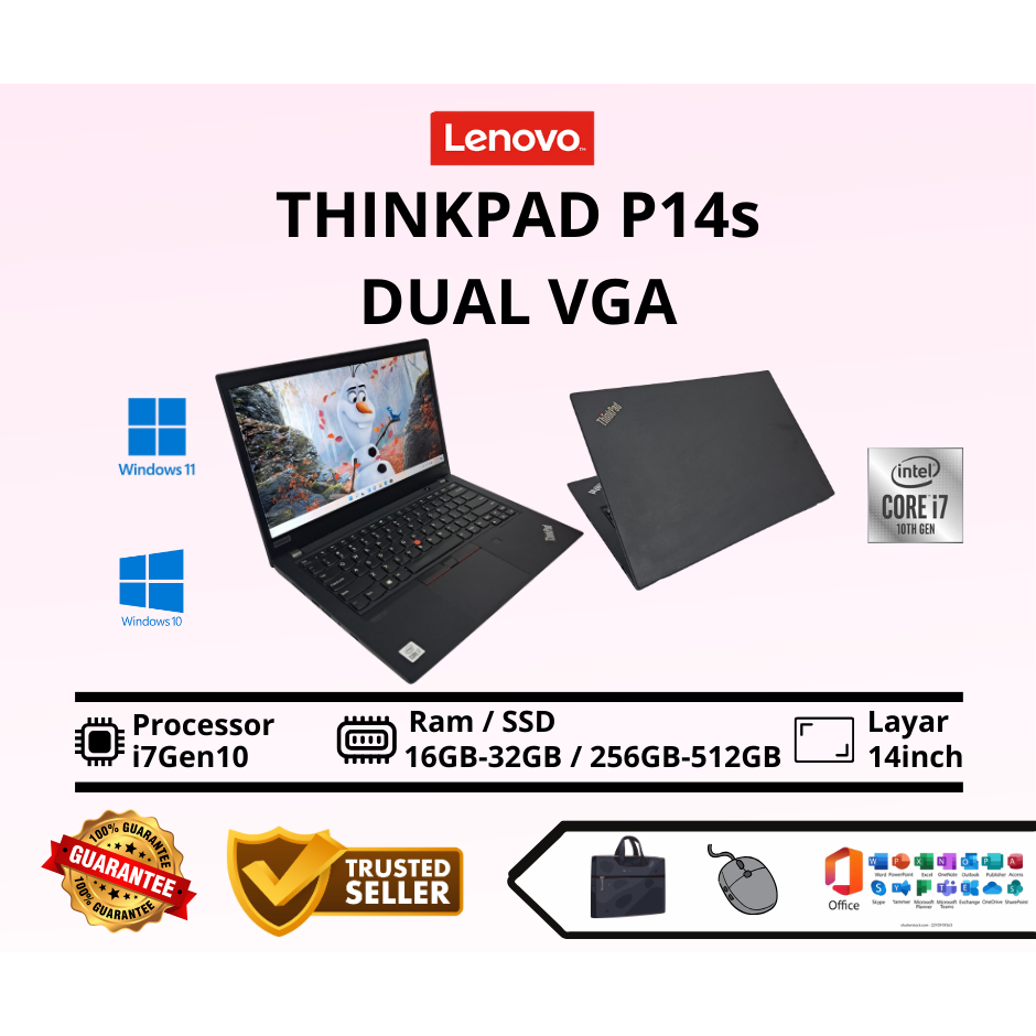 Laptop Gaming Lenovo Thinkpad P14s Core i7Gen10 Dual VGA Intel UHD Graphic & Nvidia Quadro P520 2GB 