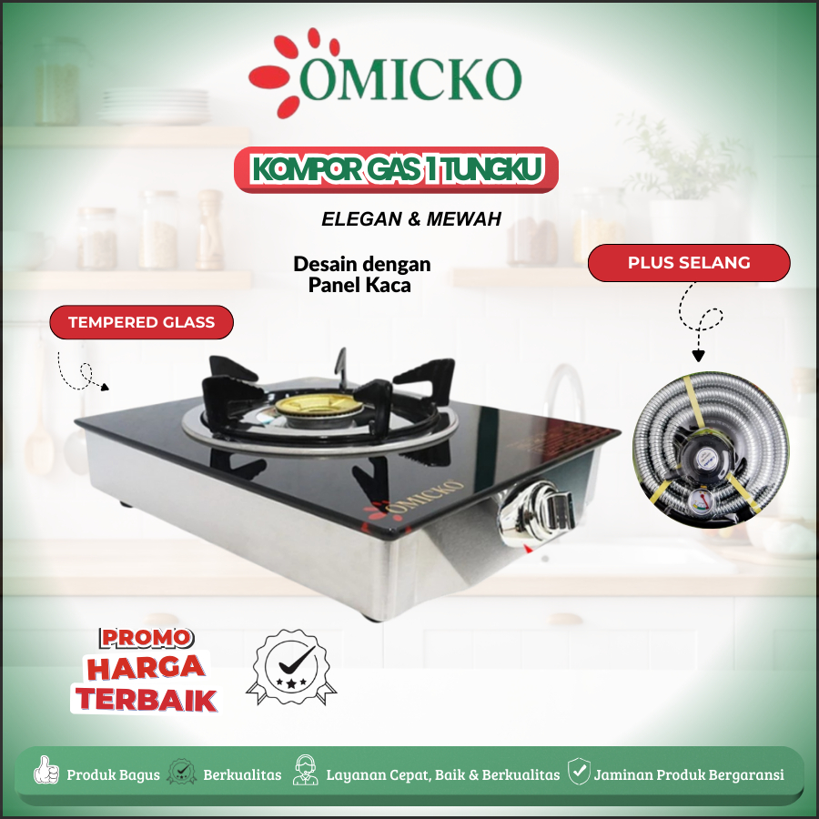 Kompor GAS OMICKO /Kompor 1 tungku kaca/Kompor Gas 1 Tungku Tempered Glass Original