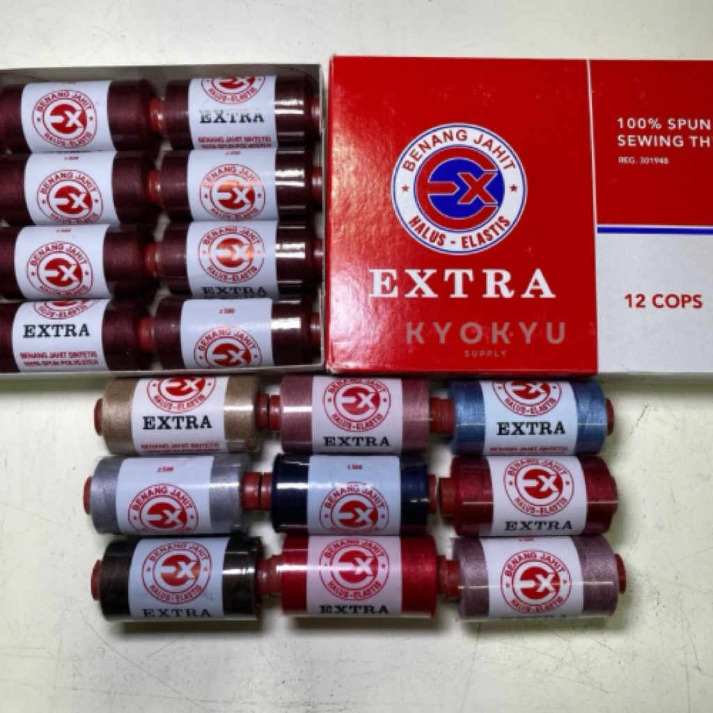 Benang Jahit EXTRA 500 yard Satu Lusin (12 pcs) Satu Warna