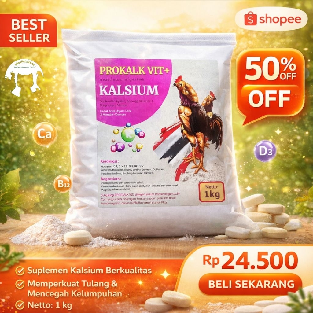 Prokalk Vit+ 1kg - Suplemen Ayam dengan Kalsium dan Vitamin untuk Pertumbuhan Optimal
