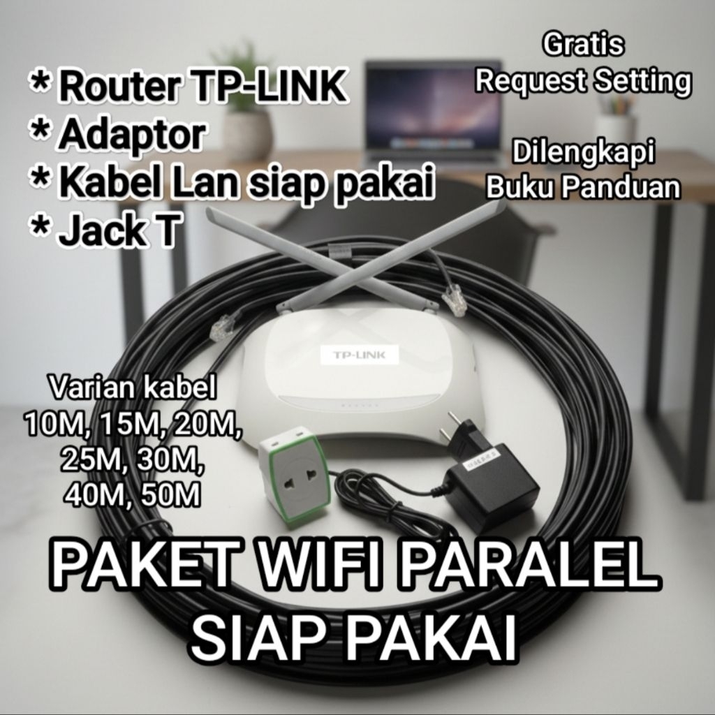 Paket Wifi Paralel Siap Pakai Router TP-LINK + Kabel + Jack T