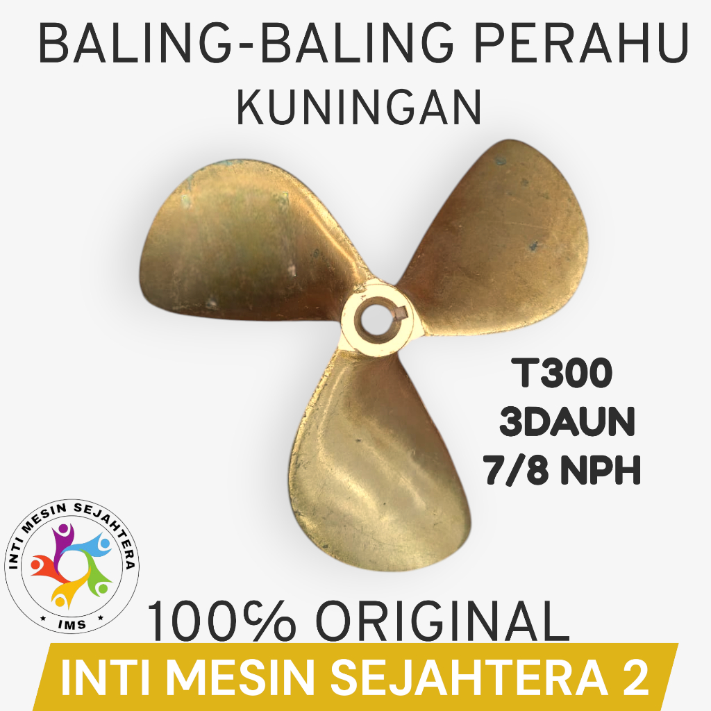 Baling kuningan T300 kipas kapal perahu nelayan daun 3 propeler 7/8 NPH