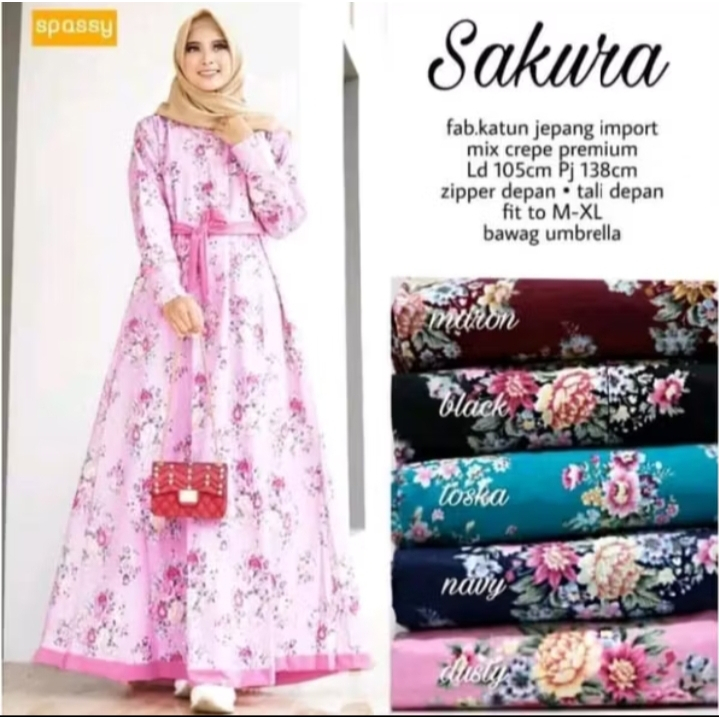 Gamis Bunga Sakura Terbaru ll Gamis Sakura Katun Jepang Bahan Adem