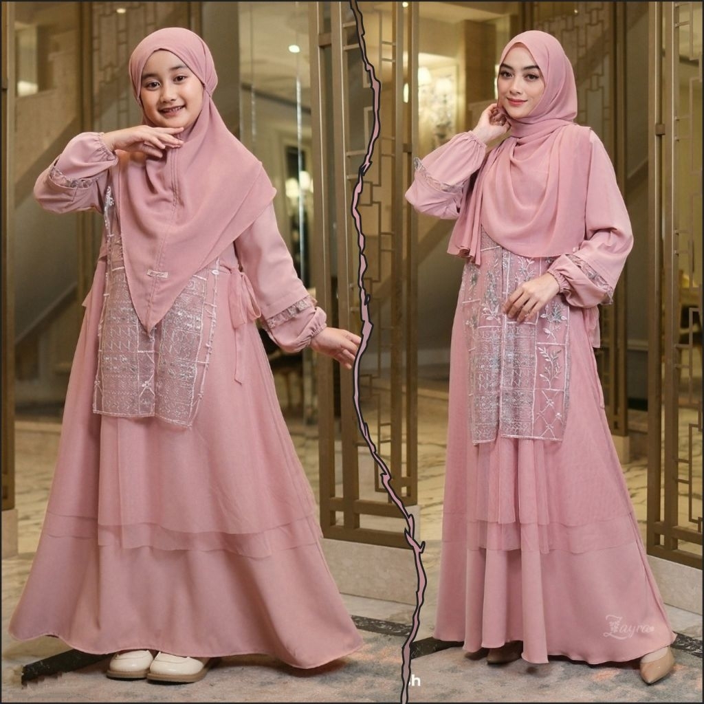 RIANI Couple - Baju Gamis Dress Couple Pasangan Ibu Dan Anak Busui Bahan Ceruty Babydoll Premium Uku