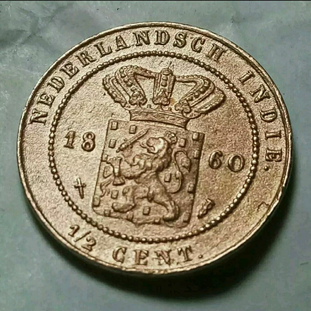 AGAK JARANG THUN 1860 NEDERLANDINDIE (1/2)CENT ERA WILLEM BELANDA KOLEKSI KUNO  BANYAK DICARI KOLEKT