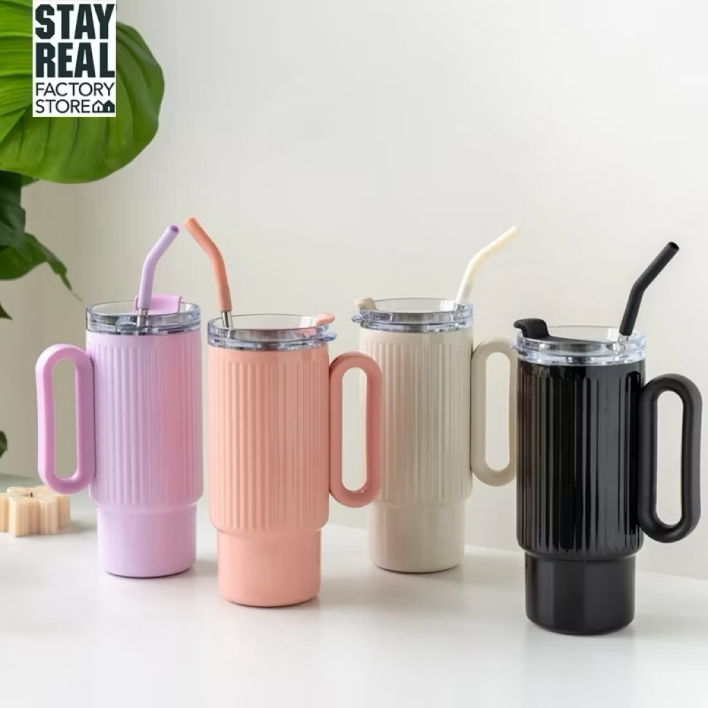 Tumbler Mug Sedotan Dengan Handle | Gelas Minum Besar Estetik | Tumbler Kekinian Tutup Anti Tumpah
