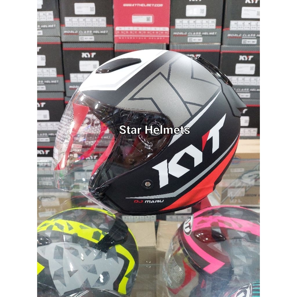 Helm KYT DJ Maru Motif #17 Matt Black / Red Fluo
