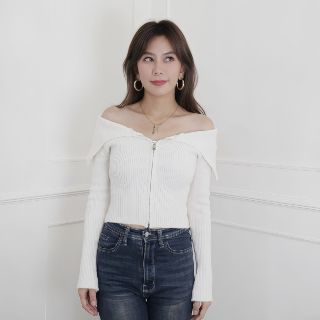 Varsche - Luna Top | Knitted Off shoulder Top| Atasan Off shoulder | Sabrina Top | Off shoulder Knit