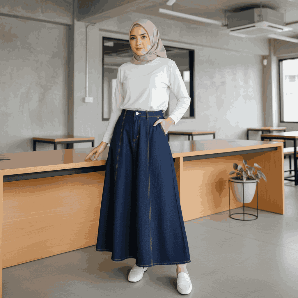 Rok Jeans Wanita Jumbo Highwaist dengan Bahan Denim Premium