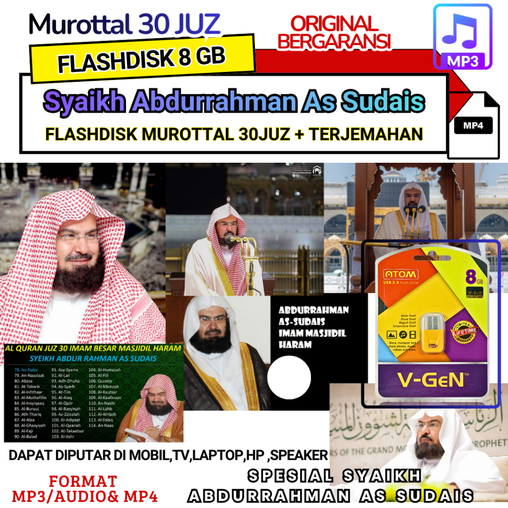 USB Flashdisk Murottal 30 Juz Syaikh Abdurrahman As-Sudais & Terjemahan Full MP3 - Sangat Cocok Untu