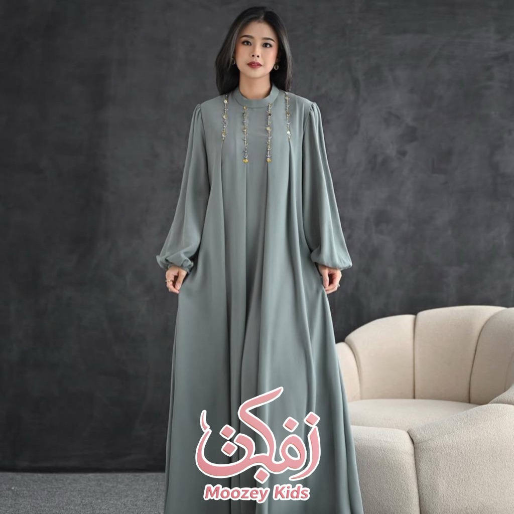 Haanifah Abaya Wanita Lebaran 2026 Aplikasi Payet Manual Bahan Ceruty UV Kekinian Style Ramadhan Kar