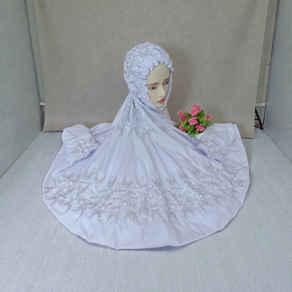 mukena terusan bordil putih dewasa