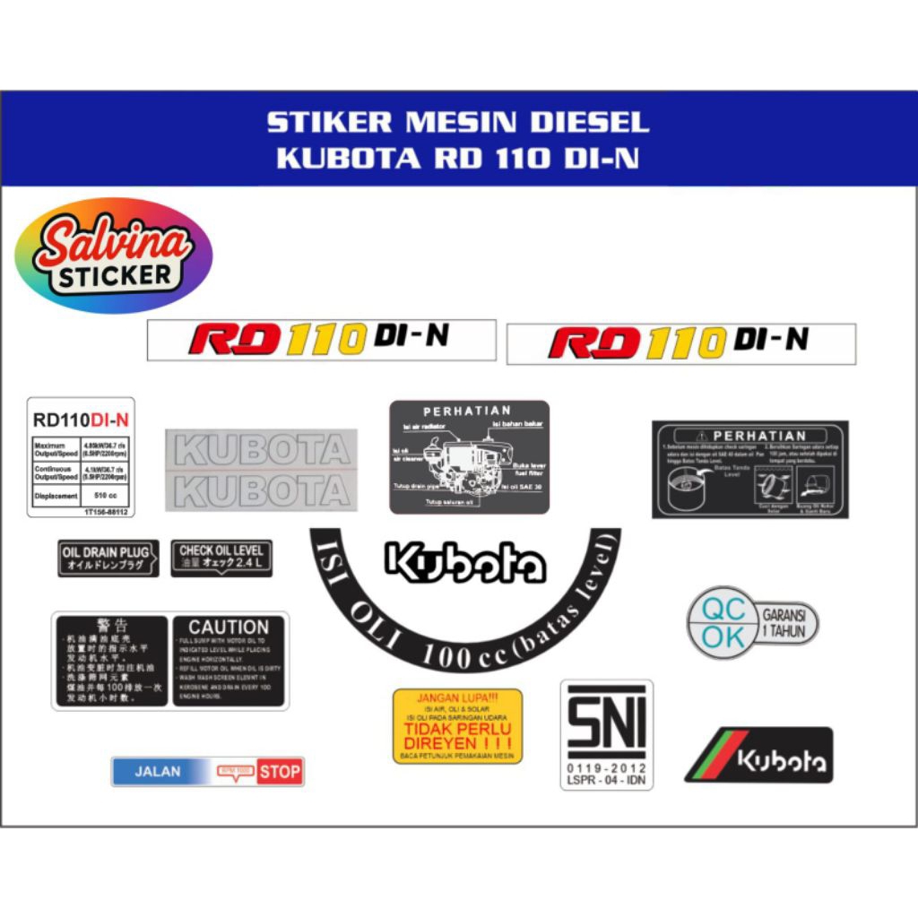 Stiker mesin diesel kubota RD 110 DI-N