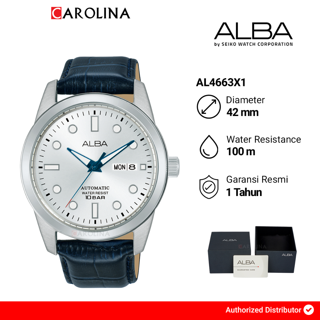 Jam Tangan Pria ALBA Active AL4663X1 Automatic Silver Dial Blue Leather Strap